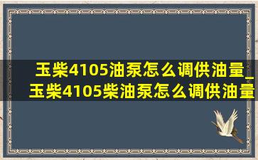 玉柴4105油泵怎么调供油量_玉柴4105柴油泵怎么调供油量