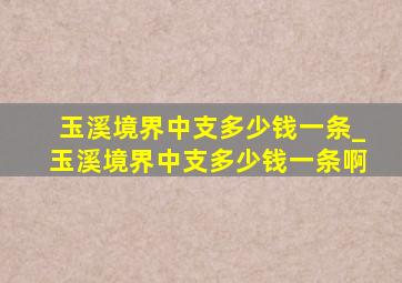 玉溪境界中支多少钱一条_玉溪境界中支多少钱一条啊