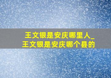 王文银是安庆哪里人_王文银是安庆哪个县的