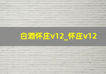 白酒怀庄v12_怀庄v12