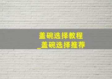 盖碗选择教程_盖碗选择推荐