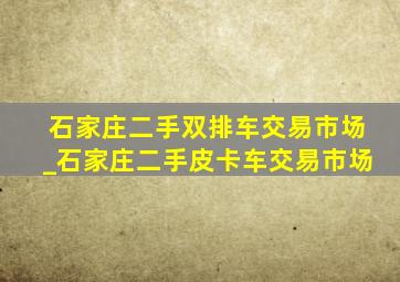 石家庄二手双排车交易市场_石家庄二手皮卡车交易市场