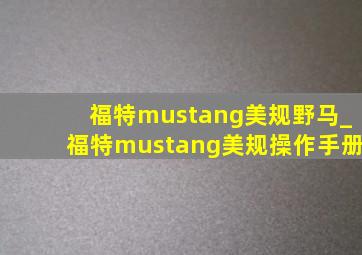 福特mustang美规野马_福特mustang美规操作手册