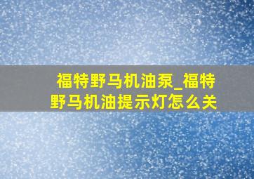 福特野马机油泵_福特野马机油提示灯怎么关