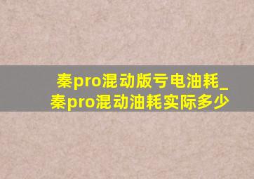 秦pro混动版亏电油耗_秦pro混动油耗实际多少