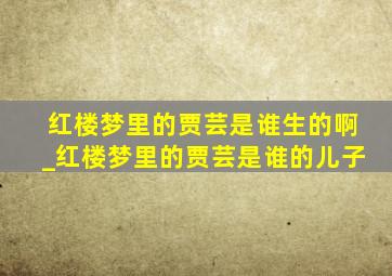 红楼梦里的贾芸是谁生的啊_红楼梦里的贾芸是谁的儿子