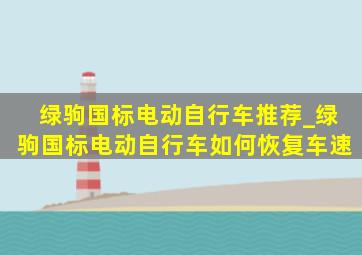 绿驹国标电动自行车推荐_绿驹国标电动自行车如何恢复车速