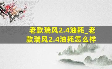 老款瑞风2.4油耗_老款瑞风2.4油耗怎么样