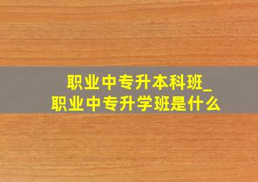 职业中专升本科班_职业中专升学班是什么