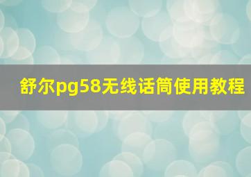 舒尔pg58无线话筒使用教程