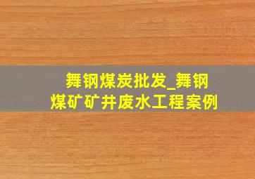 舞钢煤炭批发_舞钢煤矿矿井废水工程案例