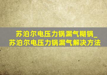 苏泊尔电压力锅漏气糊锅_苏泊尔电压力锅漏气解决方法