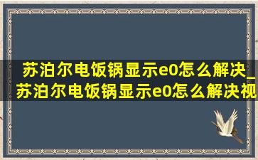 苏泊尔电饭锅显示e0怎么解决_苏泊尔电饭锅显示e0怎么解决视频