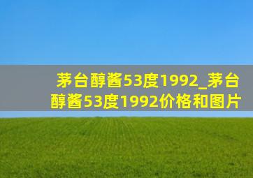 茅台醇酱53度1992_茅台醇酱53度1992价格和图片