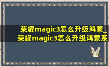 荣耀magic3怎么升级鸿蒙_荣耀magic3怎么升级鸿蒙系统