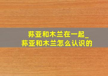 荪亚和木兰在一起_荪亚和木兰怎么认识的