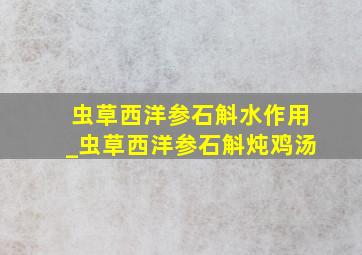 虫草西洋参石斛水作用_虫草西洋参石斛炖鸡汤