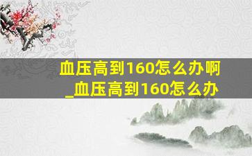 血压高到160怎么办啊_血压高到160怎么办