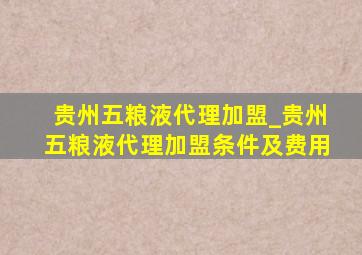 贵州五粮液代理加盟_贵州五粮液代理加盟条件及费用