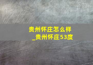 贵州怀庄怎么样_贵州怀庄53度