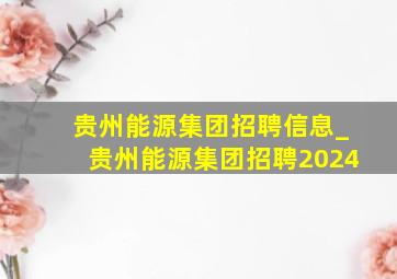 贵州能源集团招聘信息_贵州能源集团招聘2024