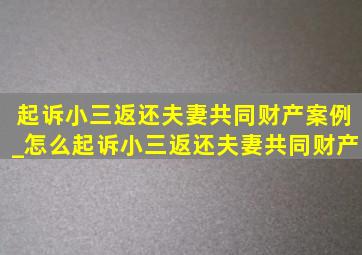 起诉小三返还夫妻共同财产案例_怎么起诉小三返还夫妻共同财产