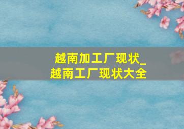 越南加工厂现状_越南工厂现状大全