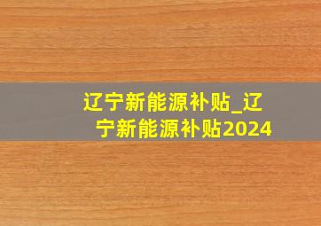 辽宁新能源补贴_辽宁新能源补贴2024