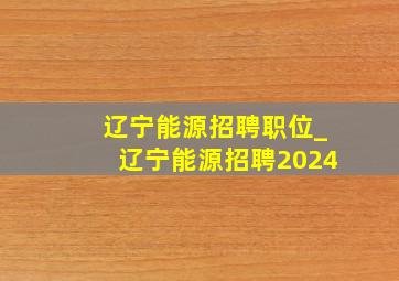 辽宁能源招聘职位_辽宁能源招聘2024