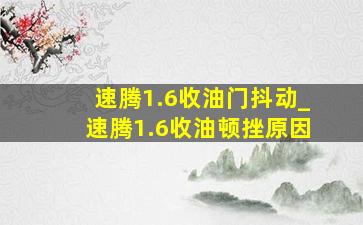 速腾1.6收油门抖动_速腾1.6收油顿挫原因