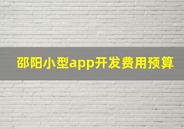 邵阳小型app开发费用预算