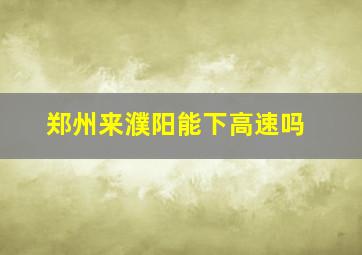 郑州来濮阳能下高速吗