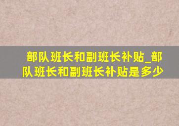 部队班长和副班长补贴_部队班长和副班长补贴是多少