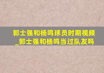 郭士强和杨鸣球员时期视频_郭士强和杨鸣当过队友吗