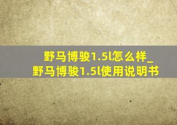 野马博骏1.5l怎么样_野马博骏1.5l使用说明书