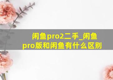 闲鱼pro2二手_闲鱼pro版和闲鱼有什么区别