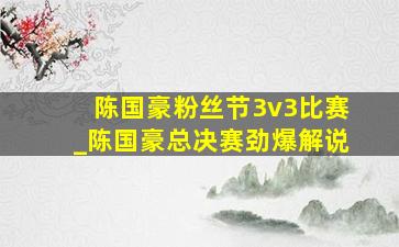 陈国豪粉丝节3v3比赛_陈国豪总决赛劲爆解说