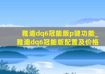 雅迪dq6冠能版p键功能_雅迪dq6冠能版配置及价格