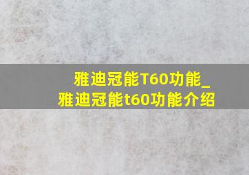 雅迪冠能T60功能_雅迪冠能t60功能介绍