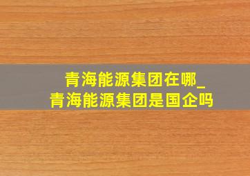 青海能源集团在哪_青海能源集团是国企吗