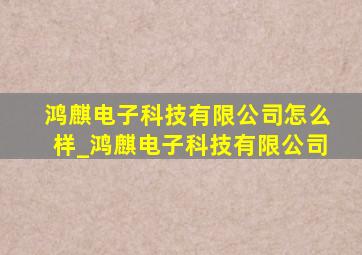 鸿麒电子科技有限公司怎么样_鸿麒电子科技有限公司