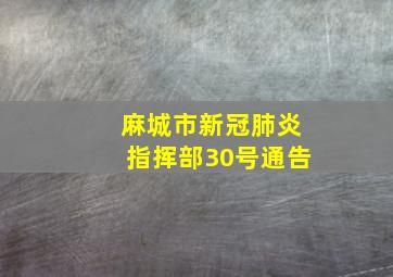 麻城市新冠肺炎指挥部30号通告