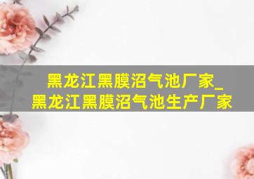 黑龙江黑膜沼气池厂家_黑龙江黑膜沼气池生产厂家